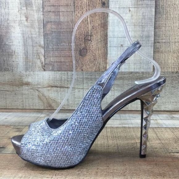 Nicole Miller Slingback High Heels Silver Metallic Womens 8 M Open Toe - Picture 4 of 13
